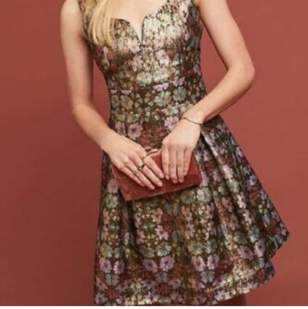 Anthropologie Moulinette Soeurs Fit n Flare Mini Dress Shimmer metallic